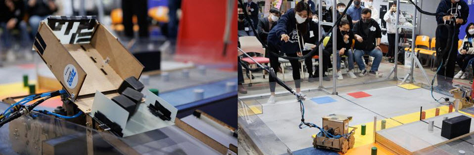 Robots being operated to restore an imaginary, flooded SNU campus