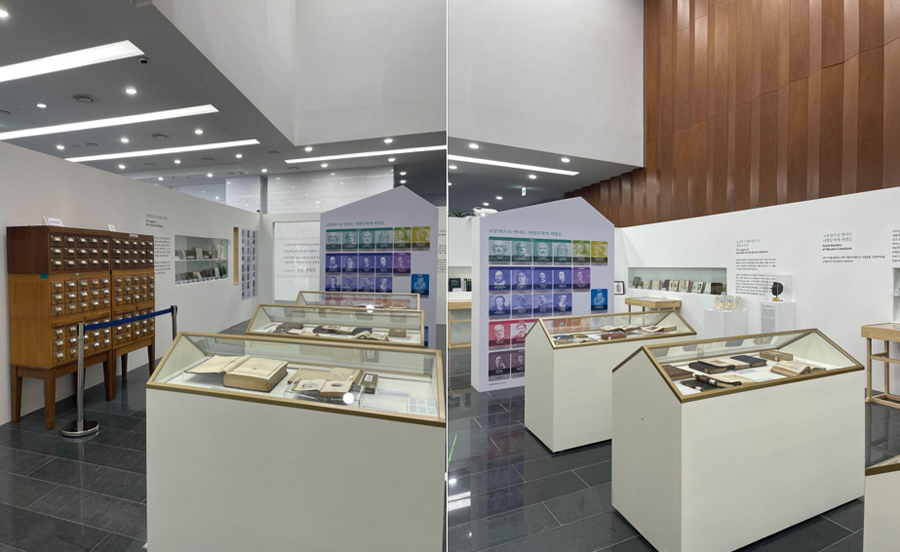 Inside the exhibition: display cases guiding visitors through pivotal works