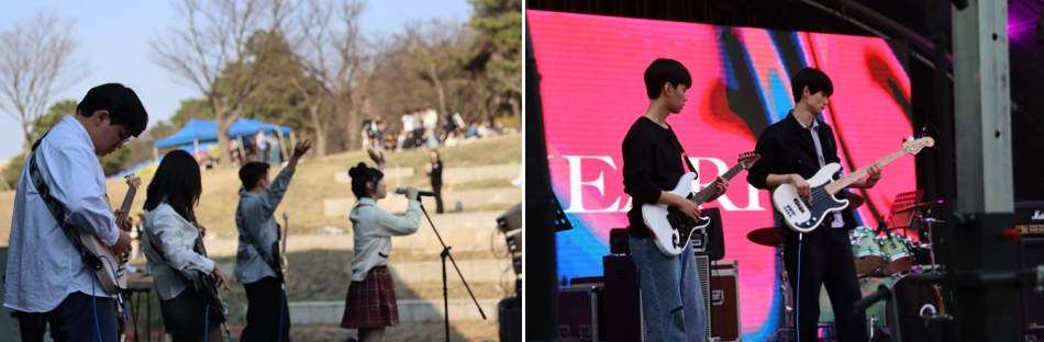 Band members performing on stage